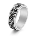 Celtic knot spinner ring in stainless steel with black pattern for men and women - US 6 / Silver