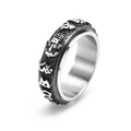 Draaibare Pixiu-ring van roestvrij staal met reliëf mantra en vintage zilveren look - US 6 / Antiek Zilver