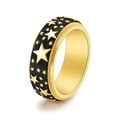 Anillo giratorio de acero inoxidable con esmalte negro y estrellas doradas grabadas - US 6 / Dorado + Negro