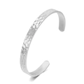 Modern hammered silver cuff bracelet with textured finish and minimalist open design - Narrow Silver