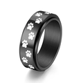 8mm zwarte matstalen ring met witte pootafdrukken van dieren voor dames en heren - US 6 / Zwart & Wit