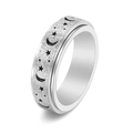Edelstahl-Drehring mit Stern- und Mondgravur und matter Glitzeroberfläche auf Weiß - US 5 / Silber