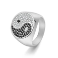 Anello in acciaio con motivo cinese Tai Chi Yin Yang e pavé di pietre bianche e nere - US 8 / Argento