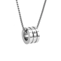 Collar cilíndrico de acero de titanio con cristal incrustado y cadena de caja para unisex - Grande Plata (Solo Colgante)