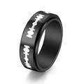 Anillo giratorio de acero de titanio negro para hombre con patrón de onda de pulso - US 6 / Negro