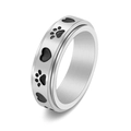 Rotating stainless steel spinner ring with black enamel heart and pet paw prints - US 5 / Steel