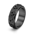 Vintage black stainless steel spinner ring with hammered texture and hexagram star relief - US 6 / Black