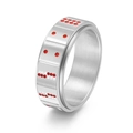 Roterende roestvrijstalen poker domino ring voor heren met rood-witte puntpatronen - US 6 / Zilver