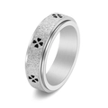 Mattierter Edelstahl-Spinner-Ring mit schwarzem Kleeblatt-Muster auf silbernem Band - US 5 / Silber