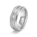 Herenring van zwart roestvrij staal met dubbele groeven en een matte frosted afwerking - US 7 / Zilver