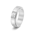 Anello girevole in argento lucido con zirconi a stella per coppie in acciaio - US 5 / Argento