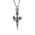 Vintage stainless steel cross phurba pendant with red zircon and retro silver chain - Pendant Only (Without Chain)
