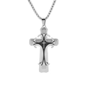 Three-layer titanium steel cross pendant necklace with black inlay on a round box chain - Silver Color [Pendant Only]