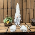 Gnomo di Natale nordico di peluche con gambe lunghe a strisce e cappello bianco - Stile Intrecciato