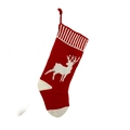 Classica calza di Natale in maglia rossa e bianca con motivo di renne e passante - Stile Rosso con Corna Piccole