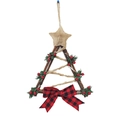 Rustikaler Weihnachtsanhänger aus Holz mit karierter Schleife und roten Beeren - 10 LED Dreieck Rebenkranz