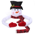 Vue détaillée du bonhomme de neige pour sapin avec écharpe écossaise et bras pliables - Grande Cime de Sapin Bonhomme de Neige / Blanc