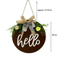 Rond bruin houten welkomstbord van 30cm met Hello-tekst, madeliefjes en een jute strik - Lint Welkomststijl / Bruin