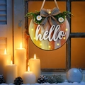 Lighted wooden welcome sign with hello text, buffalo plaid bow, and greenery for home decor - Lighted Interchangeable Letters Style (JQ21DDMP01)