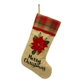 Burlap Christmas stocking with red poinsettia flower and Merry Christmas print - Single Poinsettia Burlap Stocking