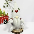 Christmas gnome plush with red antlers and plaid body on a wooden base decor - Red Short Legs Beard Style