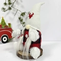 Christmas faceless gnome doll in red black buffalo plaid on a rustic wooden base - Red Short Legs Braid Style