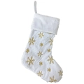 Calcetín navideño de felpa blanca con copos de nieve de lentejuelas doradas para decoración festiva - 48x32cm / Copo de Nieve Dorado