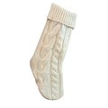 Classic cream white cable knit Christmas stocking with wide ribbed cuff for holiday decor - Knitted Christmas Stocking - White