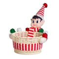 Cesto di caramelle elfo di Natale in vimini con pompon festivi per snack natalizi - Cesto Testa di Elfo Rosso