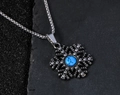 Macro detail of snowflake necklace with vintage silver finish and blue turquoise stone - Blue Sandstone Look Pendant Only (Without Chain)