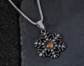 Macro shot of snowflake pendant with brown gemstone and vintage finish box chain - Orange Pendant Only (Without Chain)