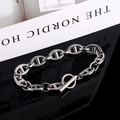 Bracciale a maglie ancora in acciaio inossidabile argento con chiusura a T su base nera - Chiusura OT-21CM (10 Largo)