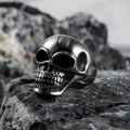 Men's punk polished stainless steel skull ring with intricate skeletal detailing - US Size 7 / Silver C (Realistic Skull Style)