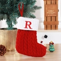Calza di Natale in maglia rossa con ricamo lettera R bianca e gancio per appendere - Stile Lettera R (Calzini in maglia) / 18*14cm