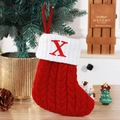 Calza di Natale in maglia rossa e bianca con lettera X ricamata appesa all'albero - Stile Lettera X (Piccoli calzini in maglia con lettere) / 18*14cm