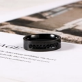 Detail of black stainless steel ring with channel-set black cubic zirconia on magazine - US 8# / Black Rhinestone