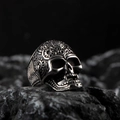 Gothic punk skull ring with intricate gear textures in a vintage silver finish - Silver N (Gears Steampunk Skull)
