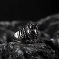 Vintage silver stainless steel wolf head ring for men with detailed relief carving - Silver Y (Embossed Wolf Head)