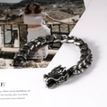 Bracciale a testa di drago in acciaio inossidabile retrò con finitura nera antica - 22cm / Acciaio Sabbiato