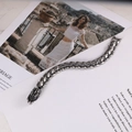 Bracciale da uomo testa di drago retrò in finitura argento antico lucido - 22cm / Acciaio Liscio