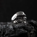 Polished silver stainless steel skull ring for men with realistic gothic bone details - Silver G (High Gloss Skull)