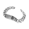 Silver stainless steel pebble texture cuff bracelet featuring bold industrial chain links - Pebble Texture (CE437)