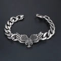 Bracciale punk da uomo in acciaio inossidabile con teschio alato e catena cubana spessa - Teschio Alato Argento Antico