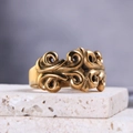 Vintage titanium steel ring with intricate floral carvings and antique gold finish - US Size 9 / Gold