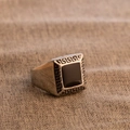 Close-up of vintage men's stainless steel ring with black enamel and Greek fret pattern - US Size 9 / Greek Key Style (SA906)