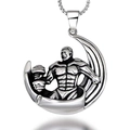 Retro silver dumbbell weightlifter pendant necklace in stainless steel with cross chain - Single Pendant (No Chain)