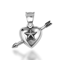 Silver heart pendant necklace with cupid arrow and star detail in stainless steel finish - Pendant Only (Without Chain)