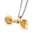 Polished gold dumbbell pendant on a stainless steel box chain necklace for fitness lovers - Gold Tone Pendant Only (Without Chain)