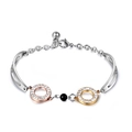 Titanium stalen armband met roségouden ringen, zwarte kraal en witte zirkonia's - Roségoud Gemengde Kleur (CE470)