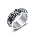 Men's punk style spinning wide band ring with embossed golden dragon relief and vintage finish - US Size 9 / Steel